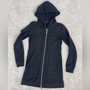 bebe Black Long Hooded Jacket